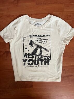 Hollister White 'Restless Youth' Graphic Tee with Guitar Print